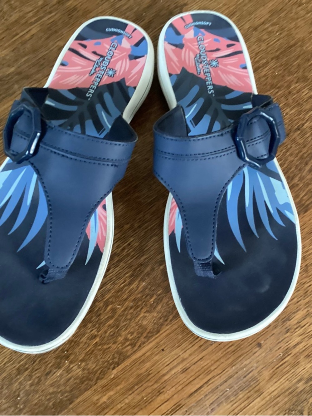 Cloudsteppers by Clarks Navy Blue Floral Thong Sandals